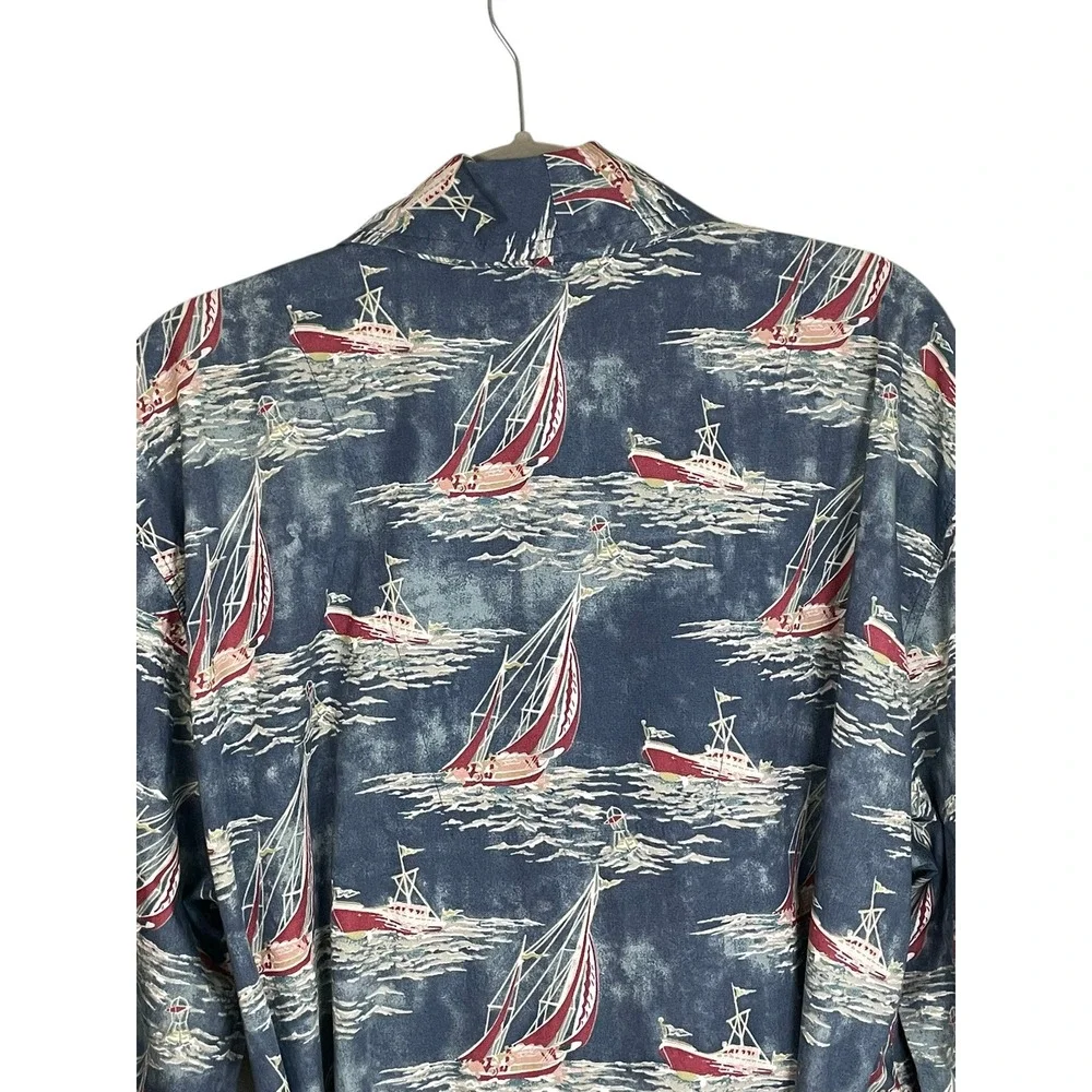 Polo Ralph Lauren‎ 90s Y2K Mens Robe Blue Boat Yacht Print Cotton S/M Nautical